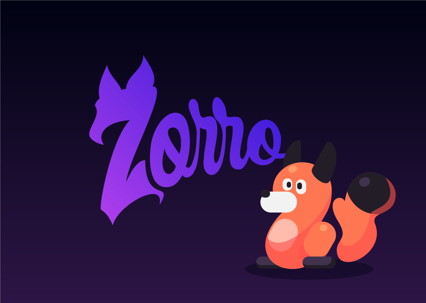  The front page of the branding of zorro.management, a project management web app
                with the fox mascot of the app, Zorro. It's a vector illustration of the fox that can be animated
                created by Laura Bacher webdesigner project manager
                UI/UX graphic designer.